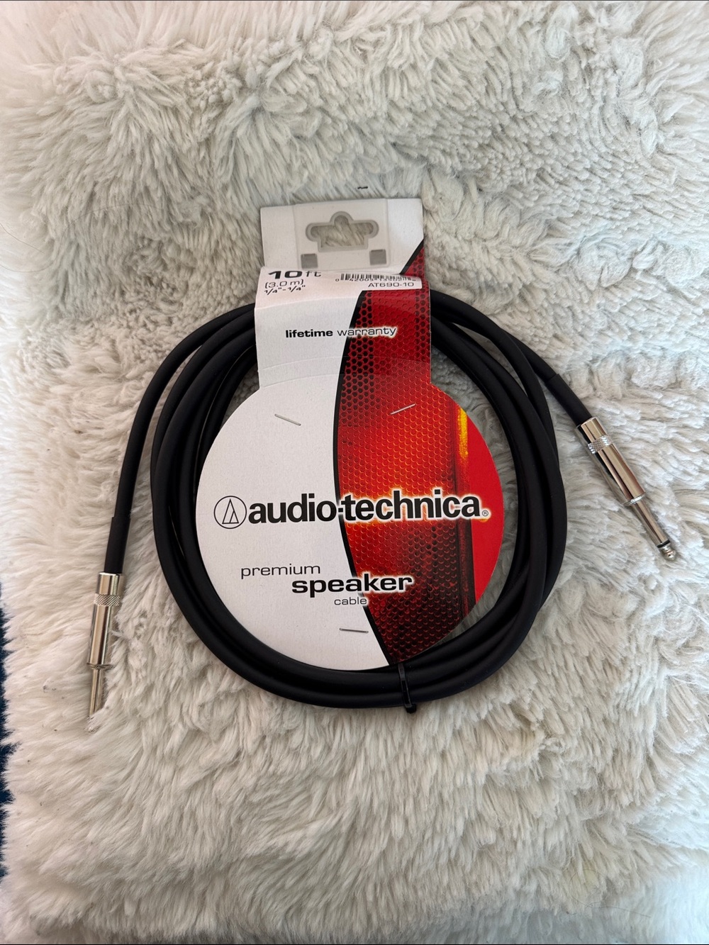 Audio-Technica Black Speaker Cable with 1/4" Connectors 10ft